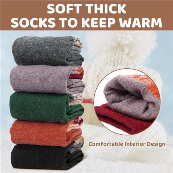 5 Pairs Womens Wool Socks Thick Warm Winter Socks Casual Cozy Socks - Picture 2 of 6